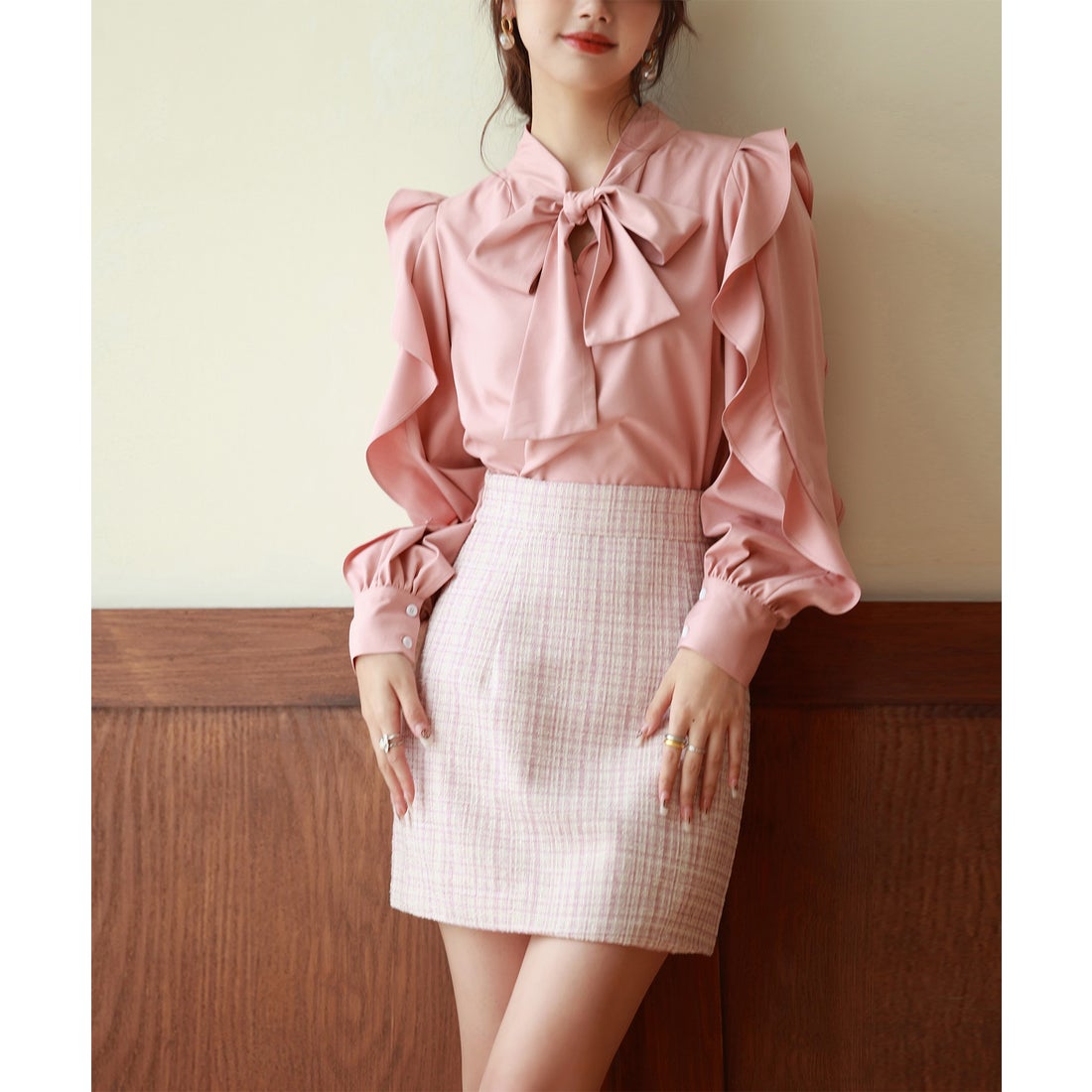 セゾンドパピヨン SAISON DE PAPILLON 2Wayフリル袖ブラウス （ピンク