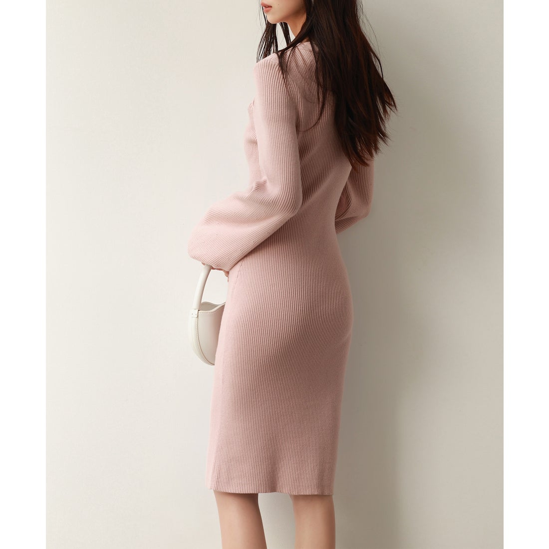 セゾンドパピヨン SAISON DE PAPILLON カットワーク膝丈リブ編みニット