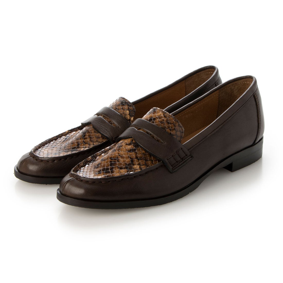 SAYA 【本革】ヘビ柄モカローファー (ダークブラウン) -【公式】ラボ