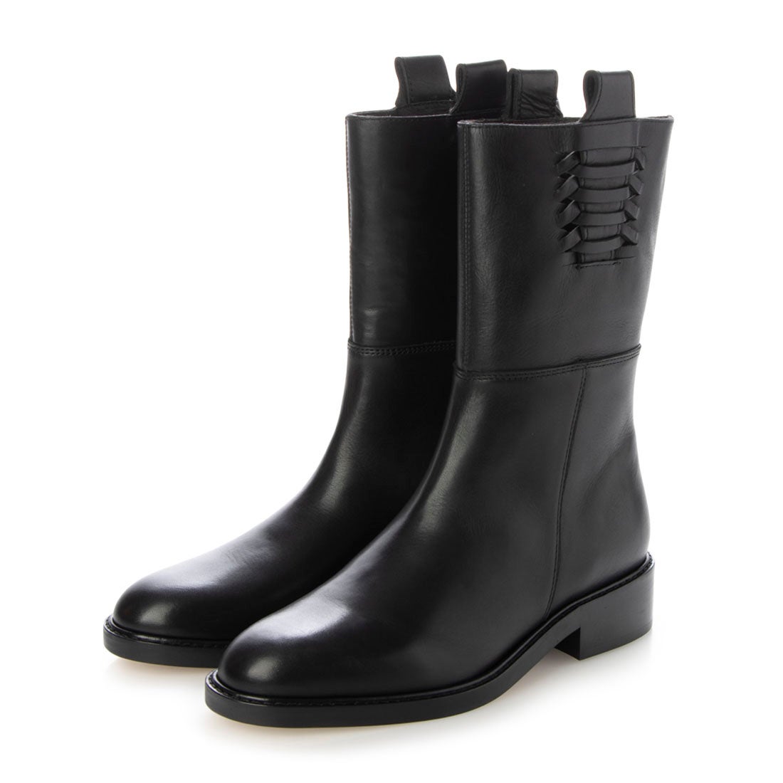 サヤ SAYA 3cm本革編上げクラフトショートブーツ （ブラック） -【公式