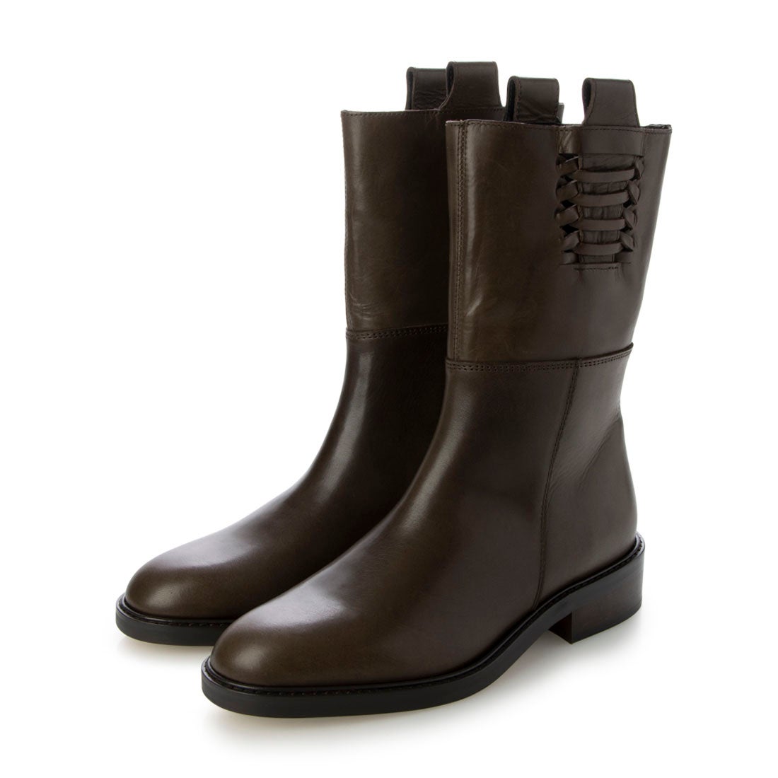 サヤ SAYA 3cm本革編上げクラフトショートブーツ （チャコール