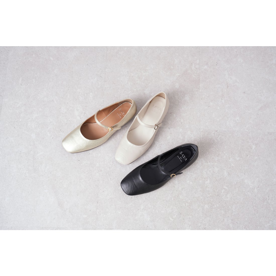 サヤ SAYA フラットボロネーゼ製法本革メリージェーンシューズ