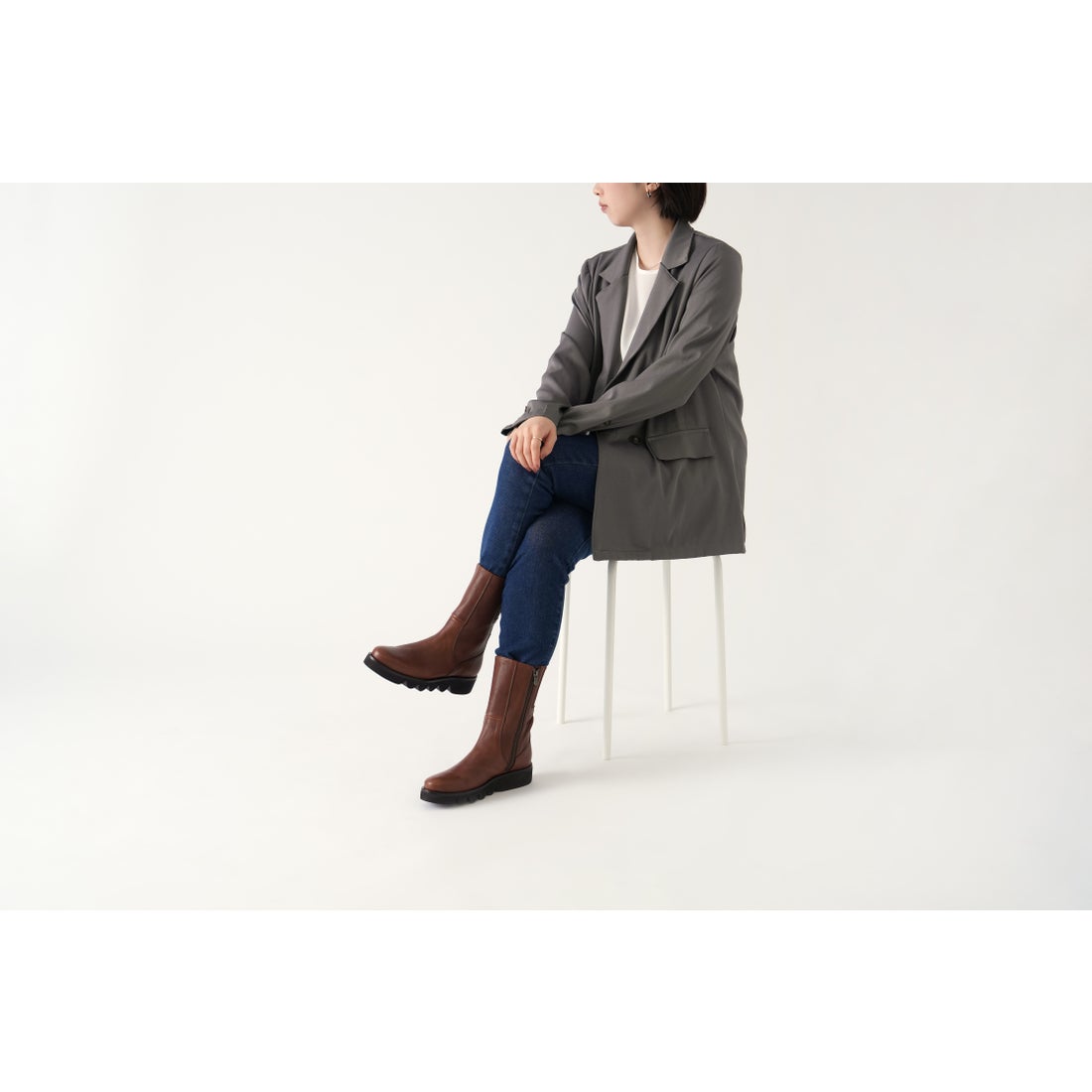 サヤ SAYA 3.5cm本革ラウンドトウミドルブーツ （ダークブラウン