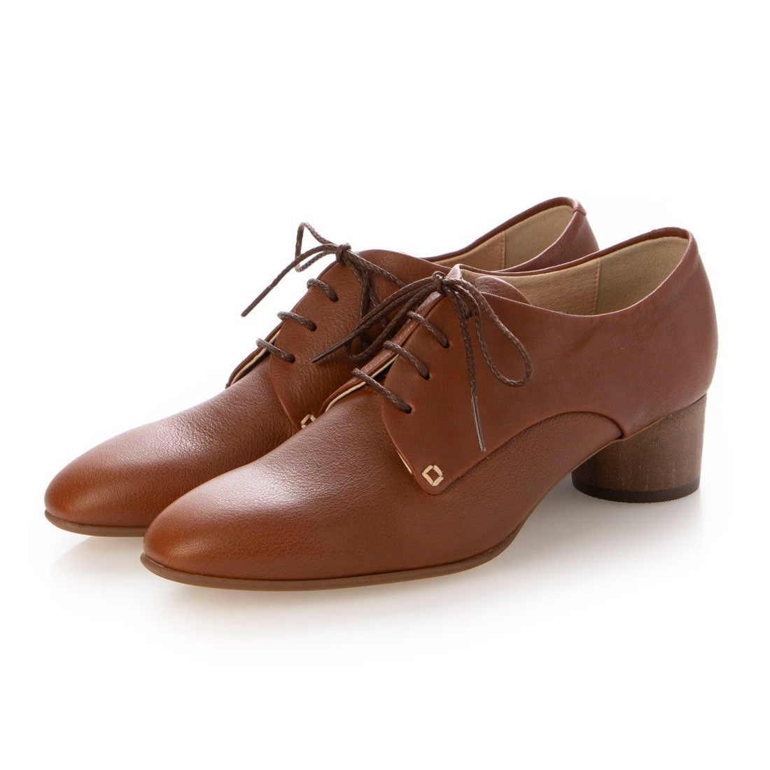 サヤ SAYA 4cm本革プレーントウレースアップパンプス （オレンジ