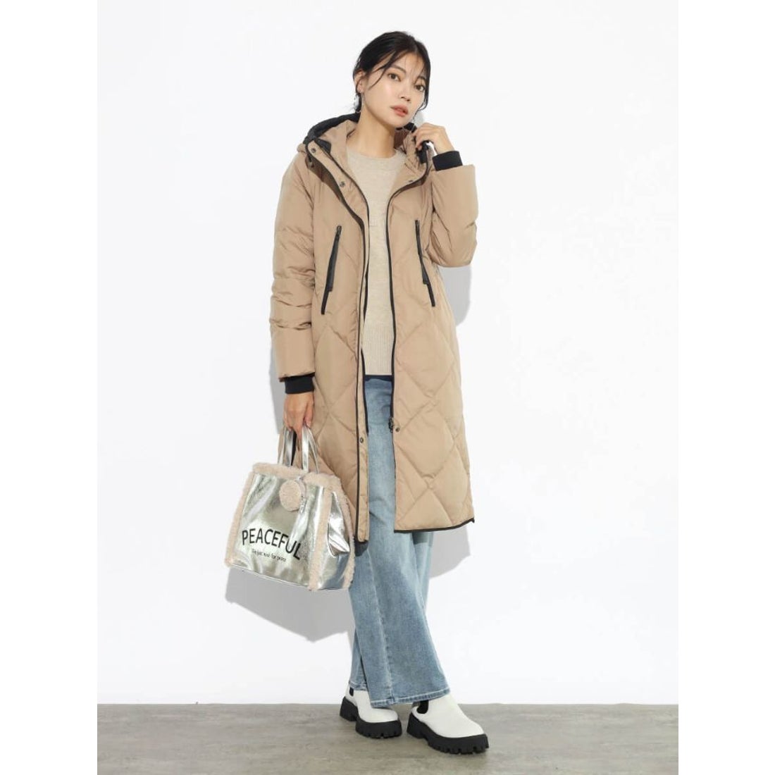 スコットクラブ SCOTCLUB バイカラーロングダウンコート （ブラック