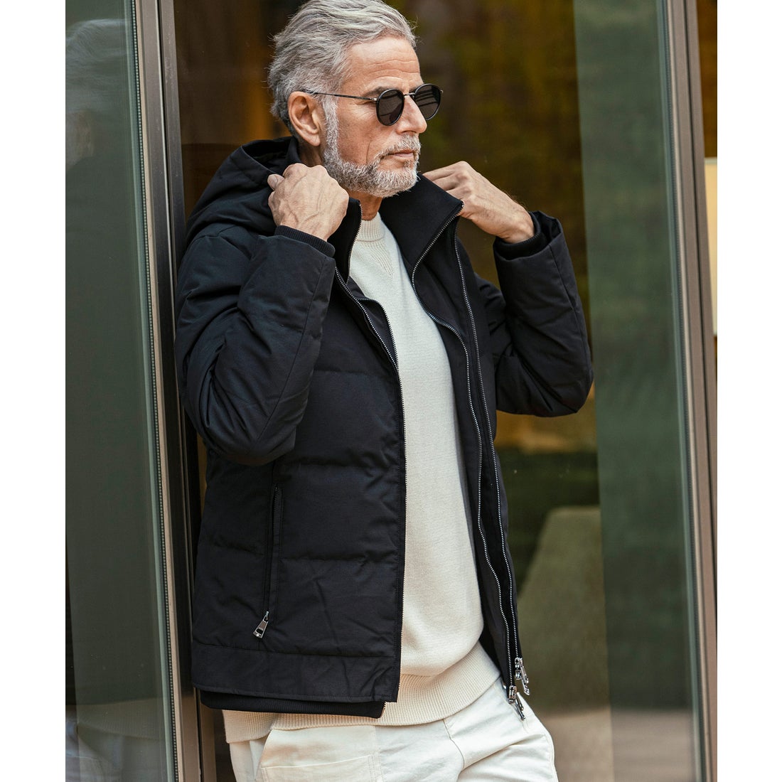 AKM Contemporary スタンドネック レイヤード ダウンジャケット(保温性