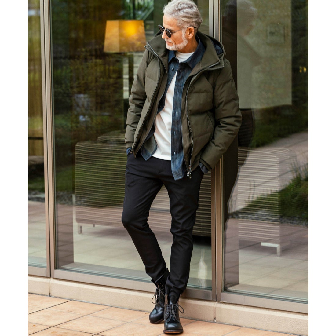 AKM Contemporary スタンドネック レイヤード ダウンジャケット(保温性