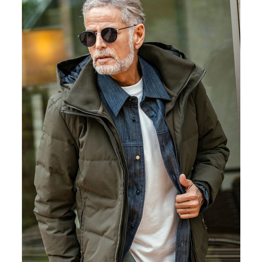 AKM Contemporary スタンドネック レイヤード ダウンジャケット(保温性