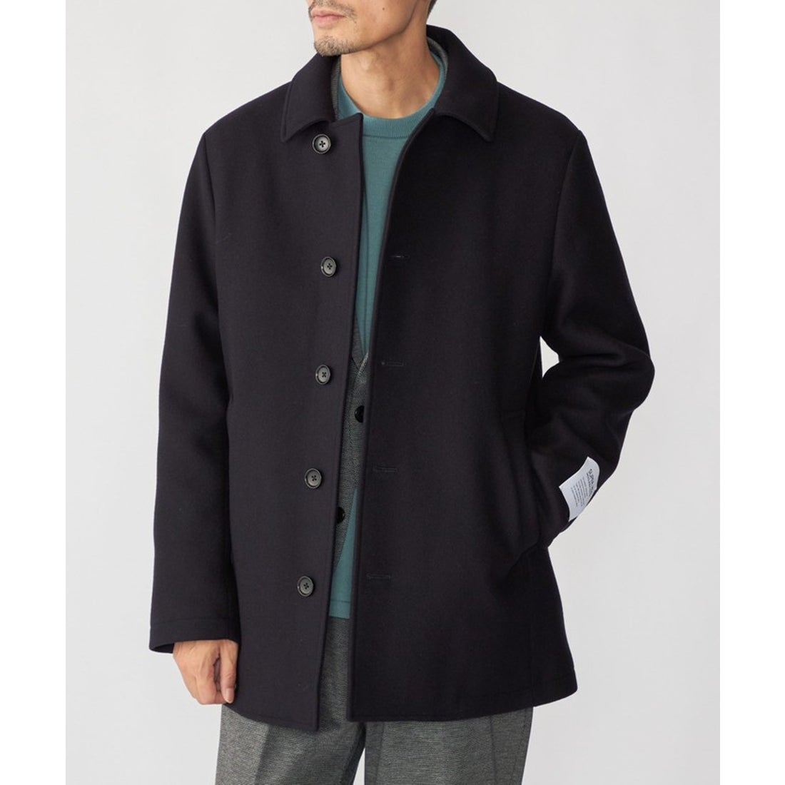 シップス SHIPS SHIPS: ウールシルク シングル ピーコート （ネイビー