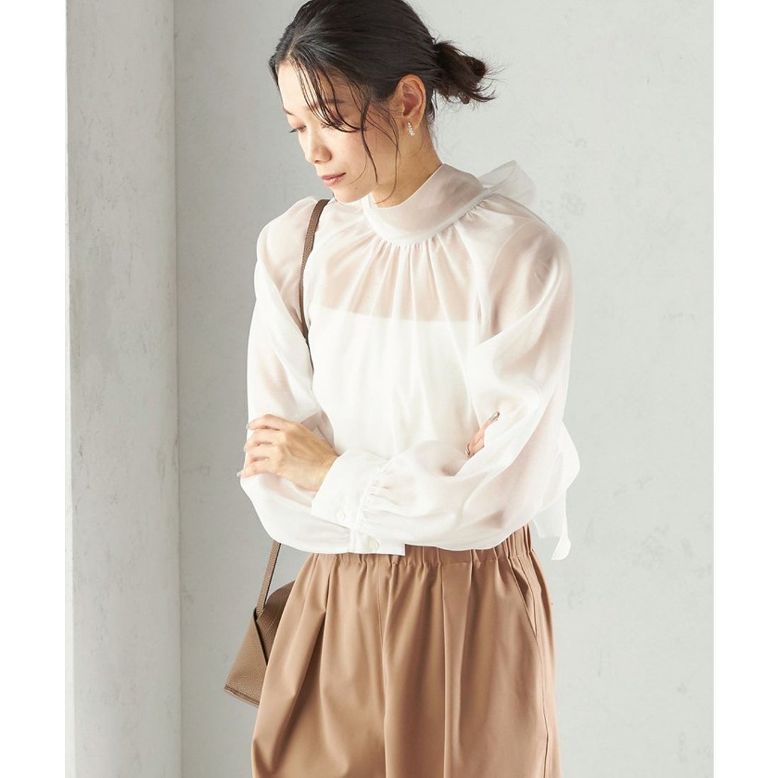 シップス SHIPS 〈手洗い可能〉オーガンジー リボン ブラウス