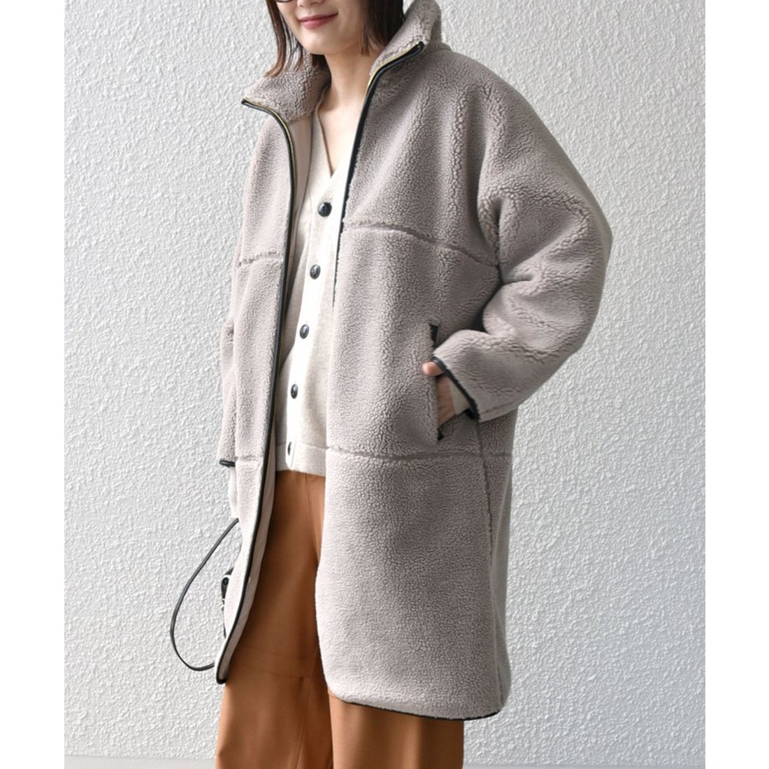 シップス SHIPS * 〈手洗い可能〉パイピング ドルマン ボア コート