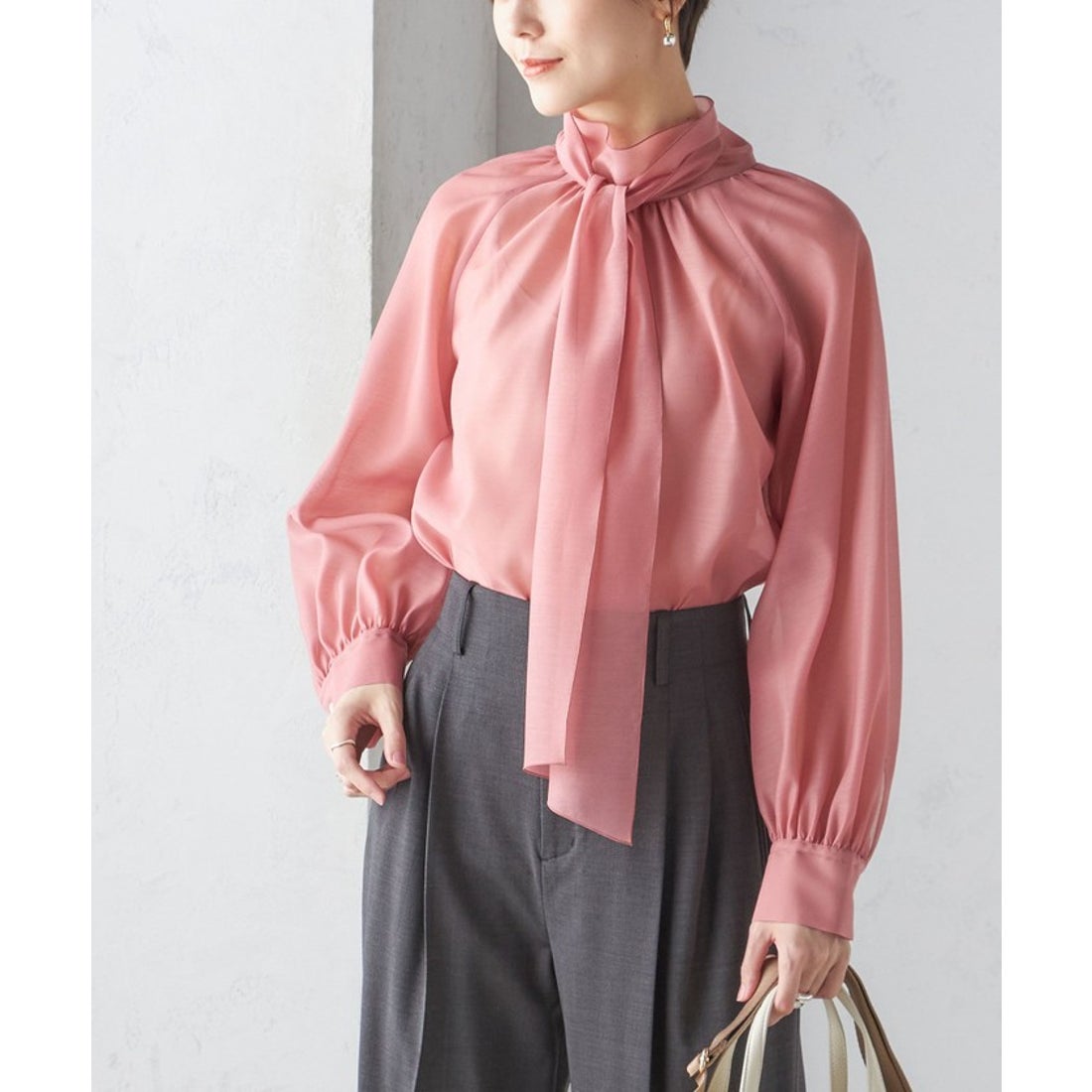 シップス SHIPS 《追加》〈手洗い可能〉オーガンジー リボン ブラウス