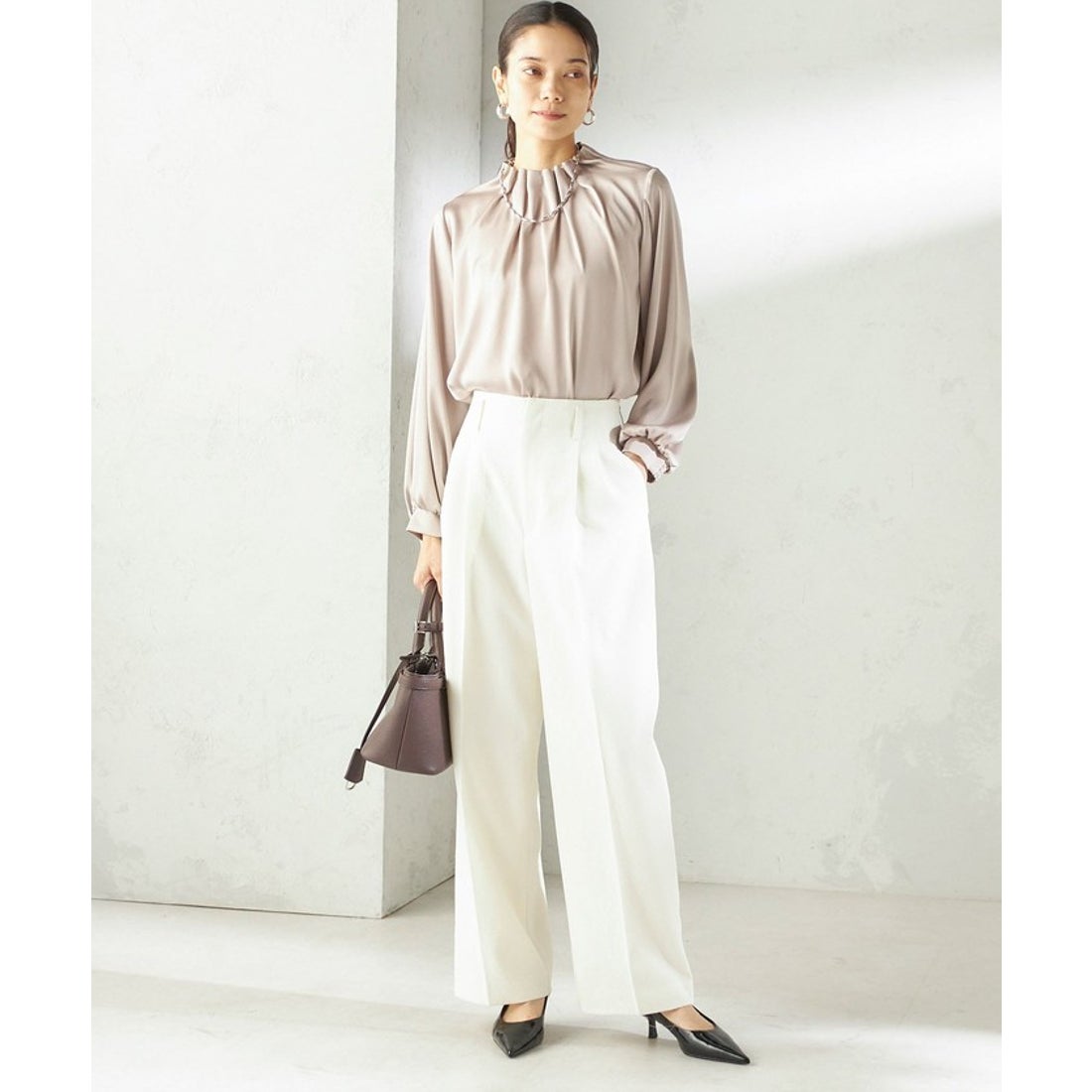 シップス SHIPS 《追加》〈手洗い可能〉ヴィンテージ サテン ネック