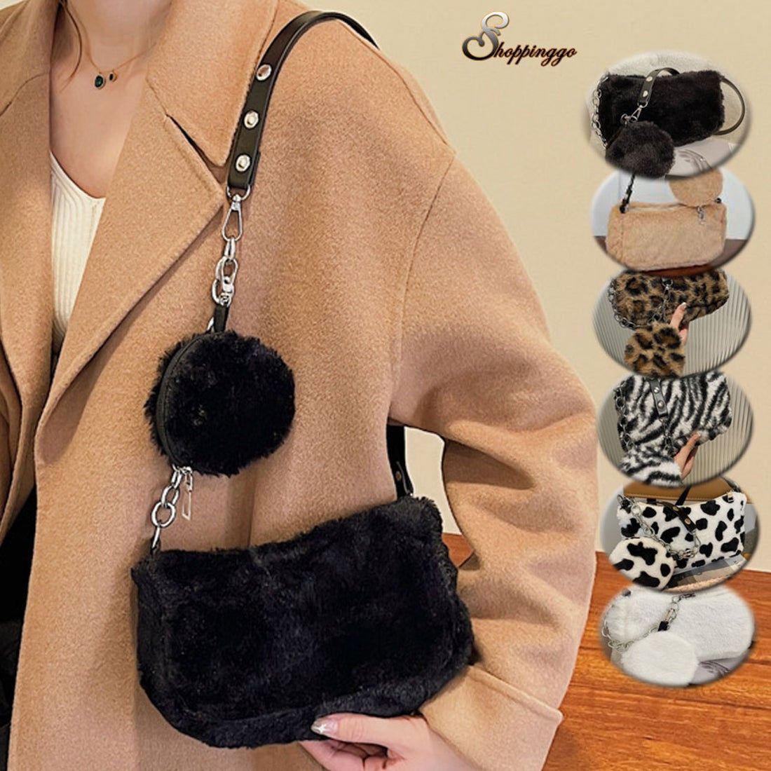 ショッピングゴー shoppinggo ポーチ付き ファーバッグ 2点セット ミニ
