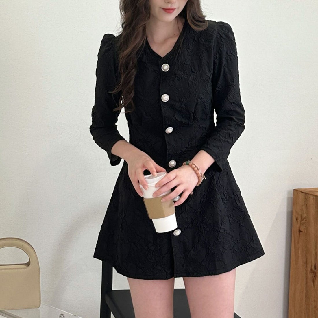 ショッピングゴー shoppinggo ミニワンピース 前ボタン Vネック A