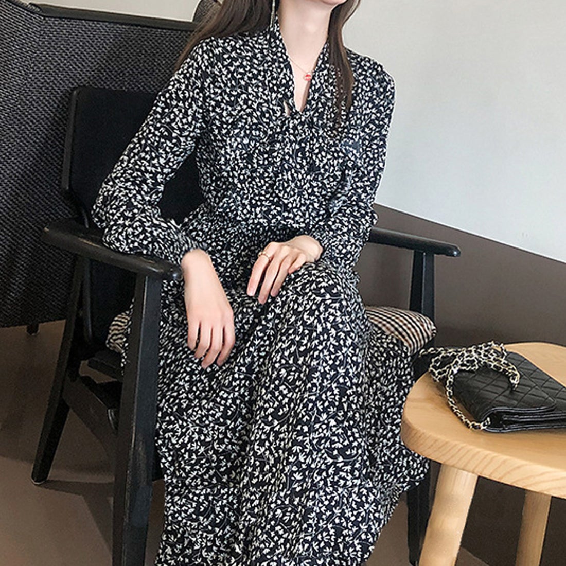 ショッピングゴー shoppinggo ロングフレアワンピース 花柄 長袖