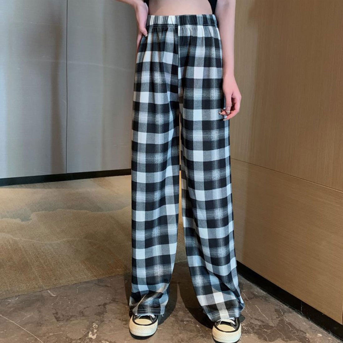 ショッピングゴー shoppinggo チェック柄パンツ ワイドパンツ