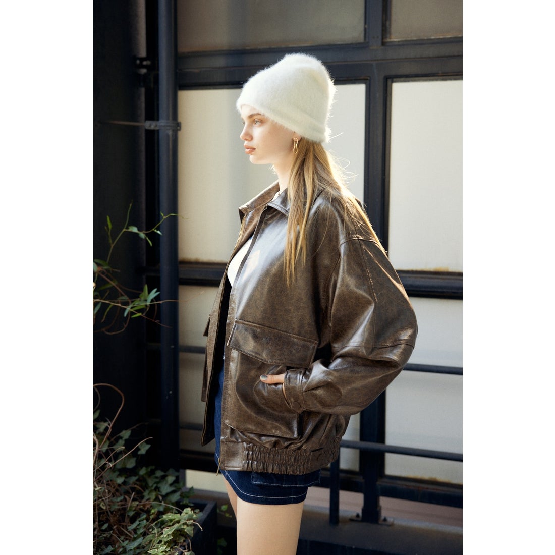SLY FAUX LEATHER ZIP UP ブルゾン BRN -靴＆ファッション通販