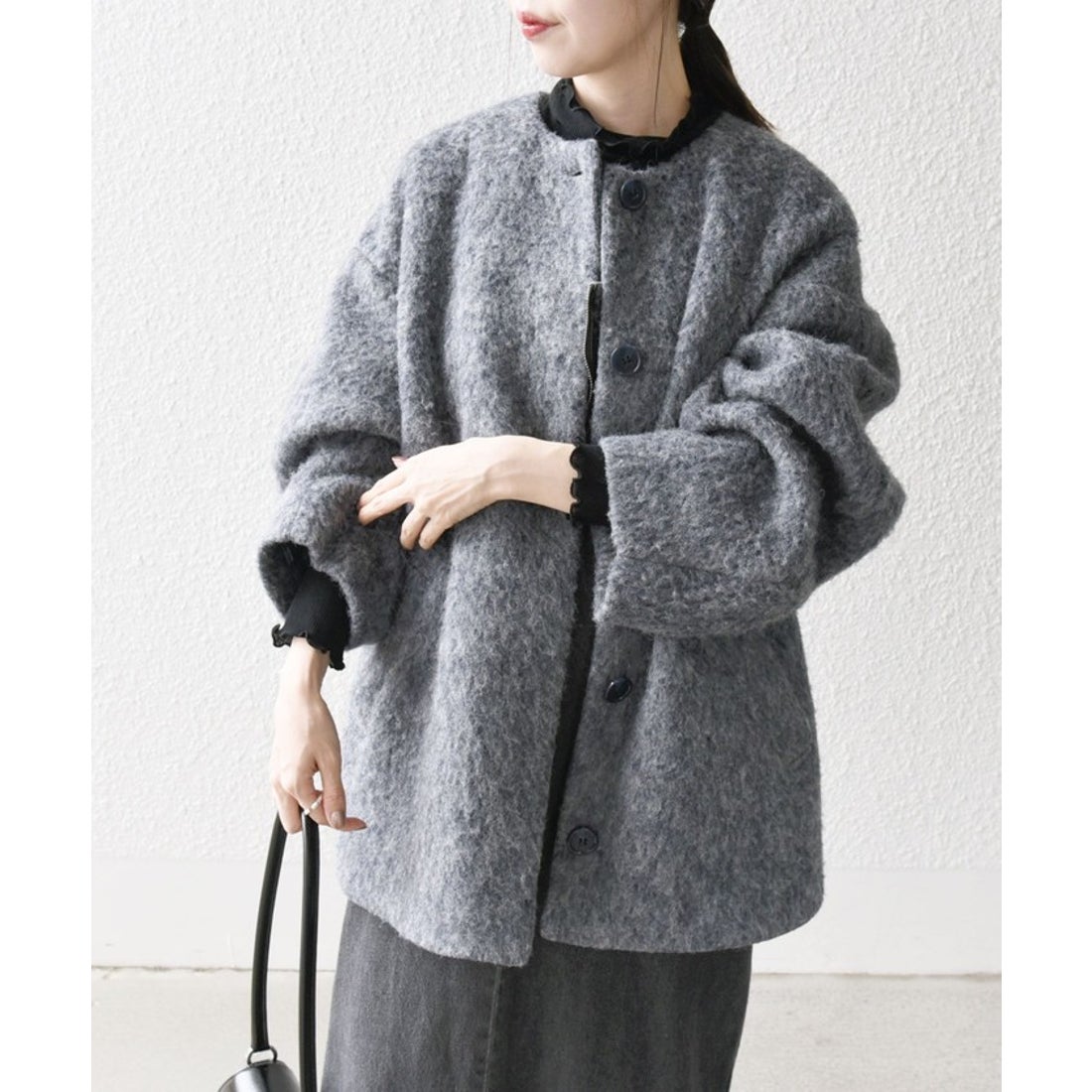 シップス エニィ SHIPS any SHIPS any: シャギー ノーカラー コクーン