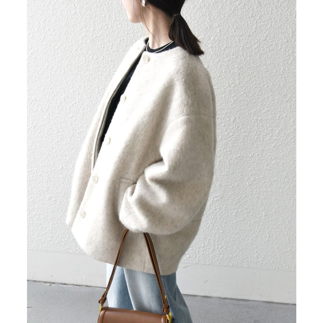 シップス エニィ SHIPS any SHIPS any: シャギー ノーカラー コクーン