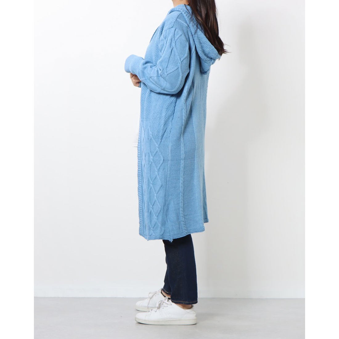 スタイルブロック STYLEBLOCK フード付きニットカーディガン （スカイ