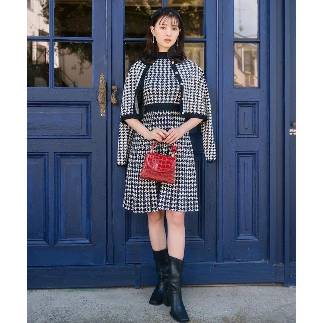 スウィングル SWINGLE 9/27発売ボトルネック千鳥柄ノースリーブニット