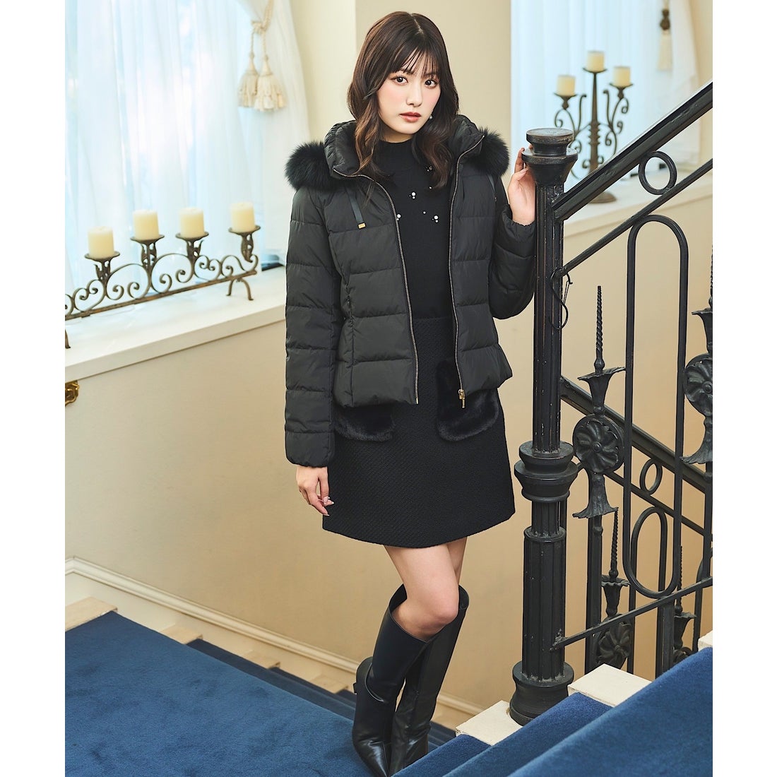 スウィングル SWINGLE FOXファー付エレガンスショートダウンコート