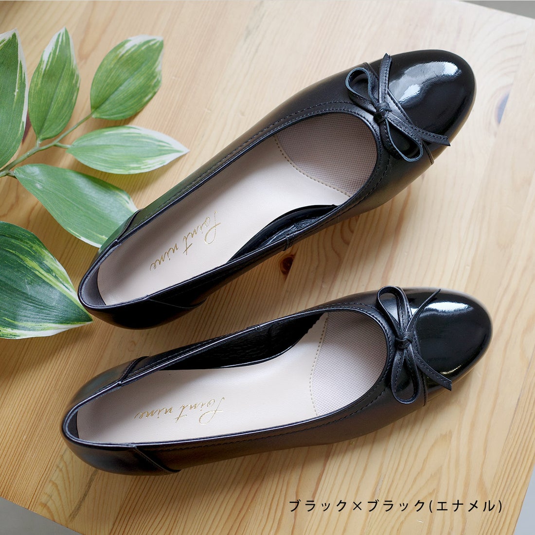 pointer 【本革】パンプス リボン付き 美脚 ラウンドトゥパンプス 日本