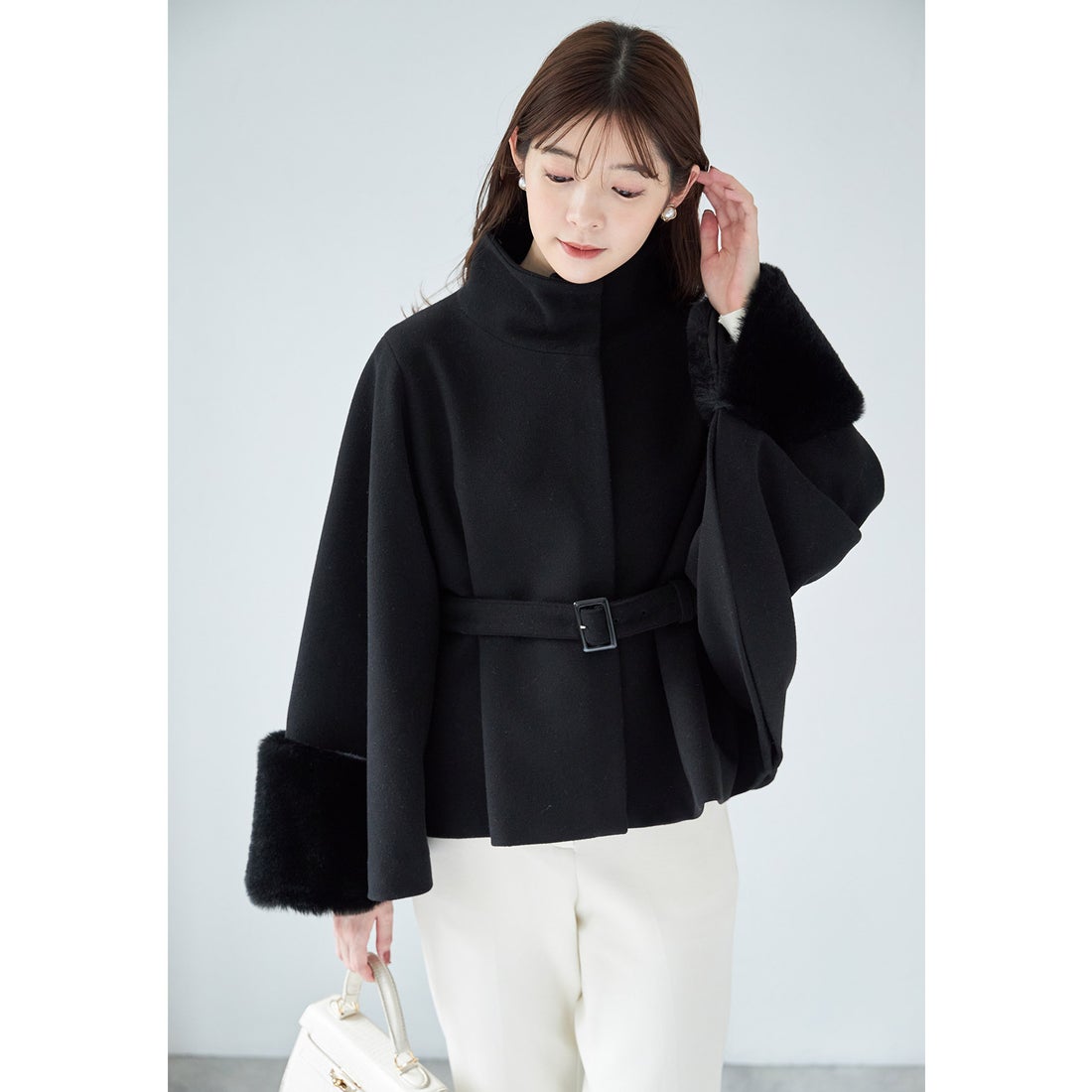 トッコクローゼット tocco closet 2WAYファー＆ベルト付きケープライク