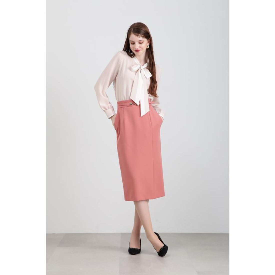 ピンキーアンドダイアン PINKY & DIANNE ◇バイカラーボウタイブラウス