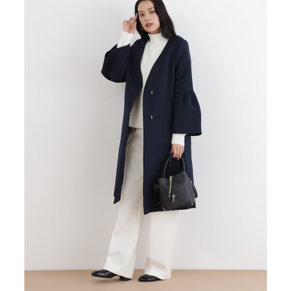 PINKY & DIANNE 三重織ツイルベルスリーブコート ネイビー