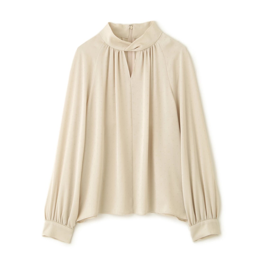 PINKY & DIANNE ◇ギャザーネックドットジャガードブラウス ベージュ