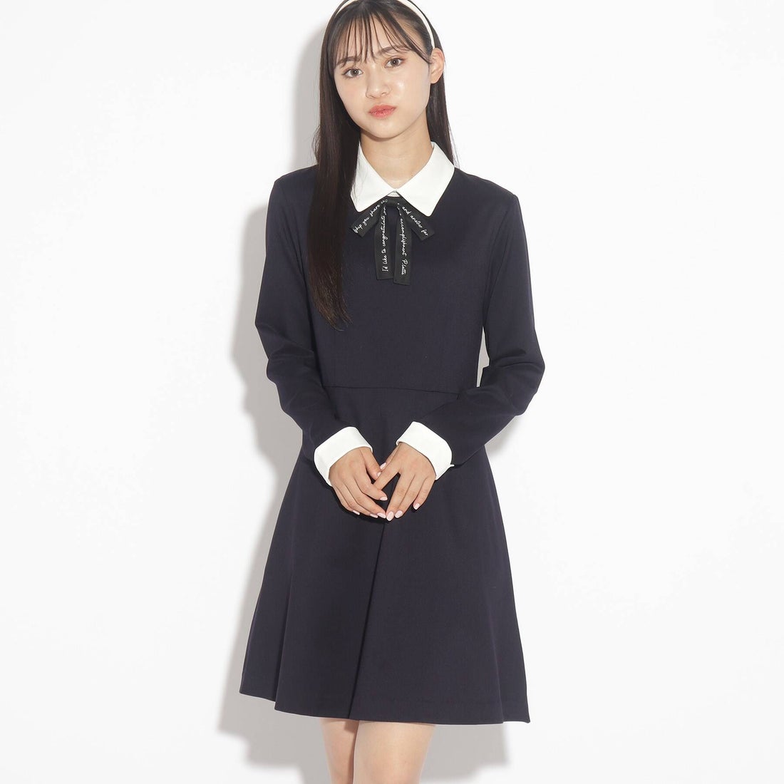 ピンク ラテ PINK-latte 【卒服】襟付きワンピース (ネイビー) -靴