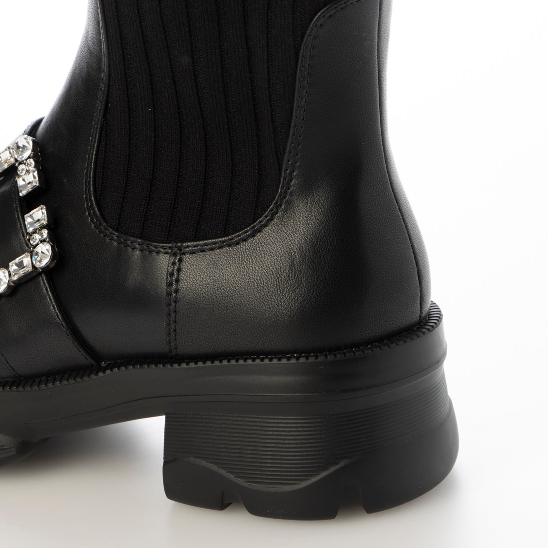 プラスダイアナ ＋diana リブニットショートブーツ （黒人工スムース