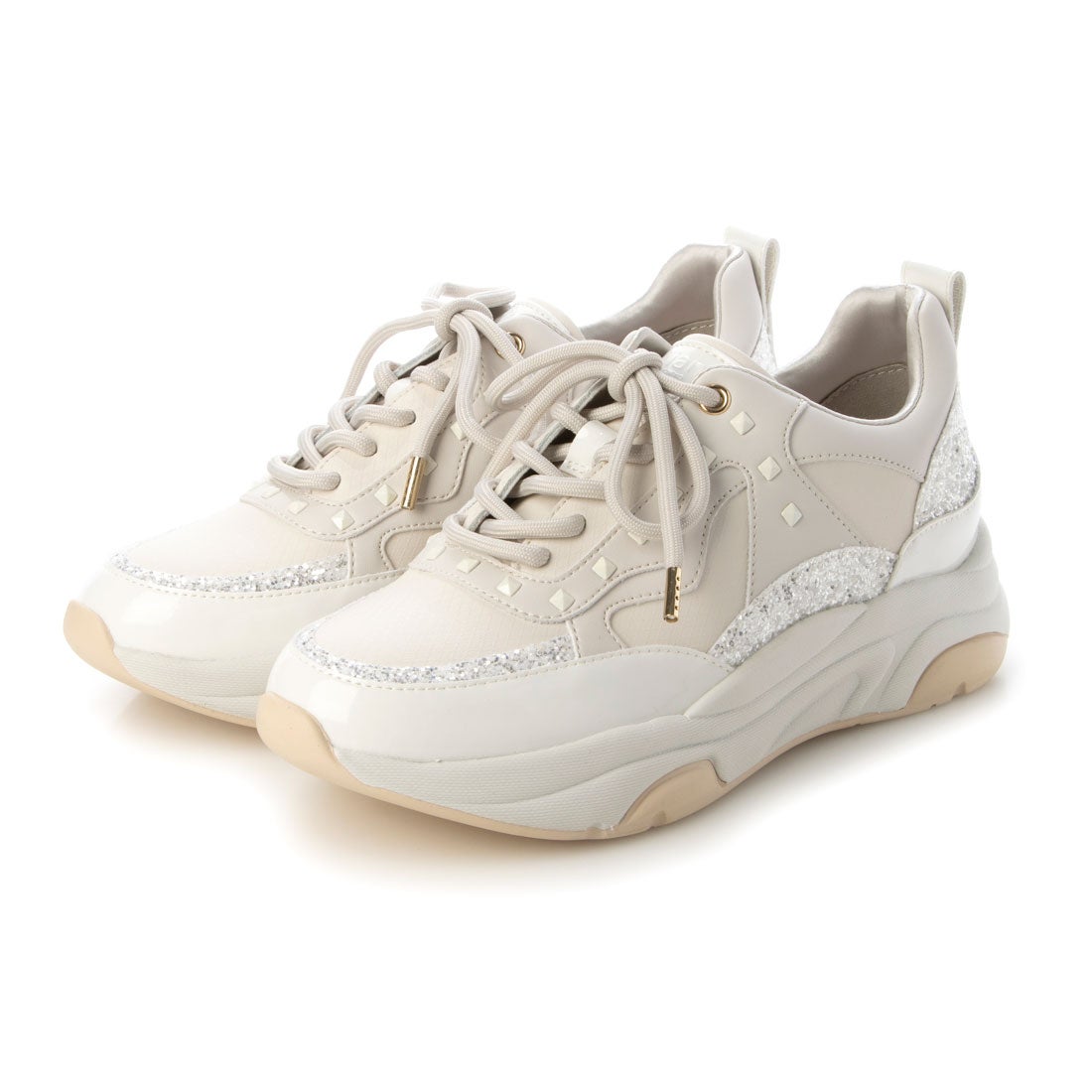 プラスダイアナ ＋diana スタッズダッドスニーカー （アイボリー人工