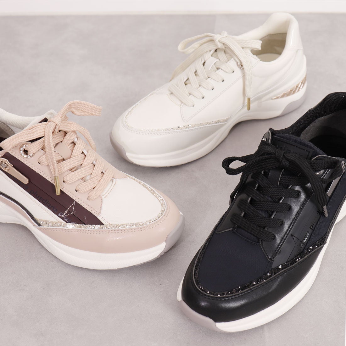 レイン対応】プラスダイアナ ＋diana オールウェザースニーカー （黒