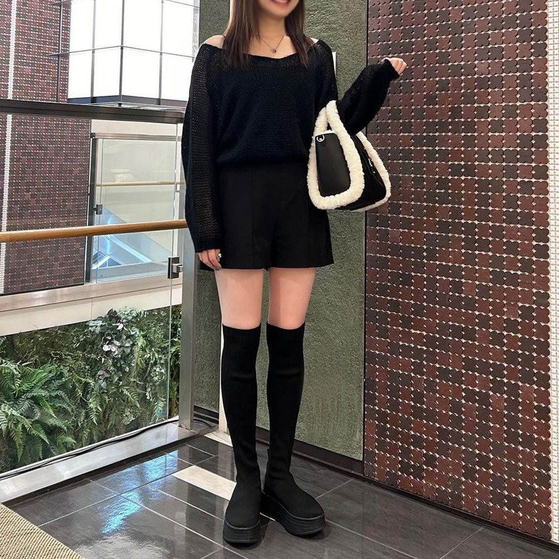 プラスダイアナ ＋diana 【撥水加工】ストレッチニーハイブーツ （黒