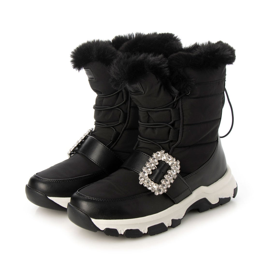 プラスダイアナ ＋diana クリスタルバックル ミドル丈スノーブーツ