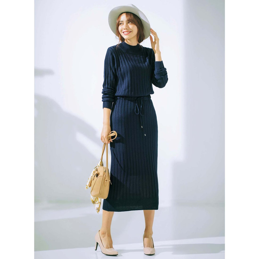 ジーラ GeeRA アイラインニットワンピース （ネイビー） -靴