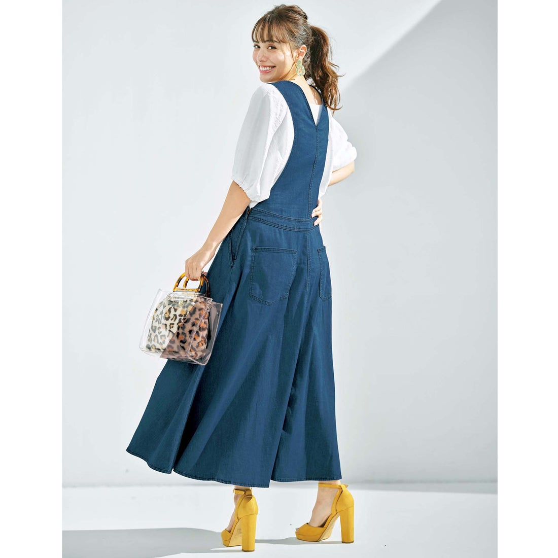 ジーラ GeeRA フレアーデザインデニムジャンパースカート （ブルー