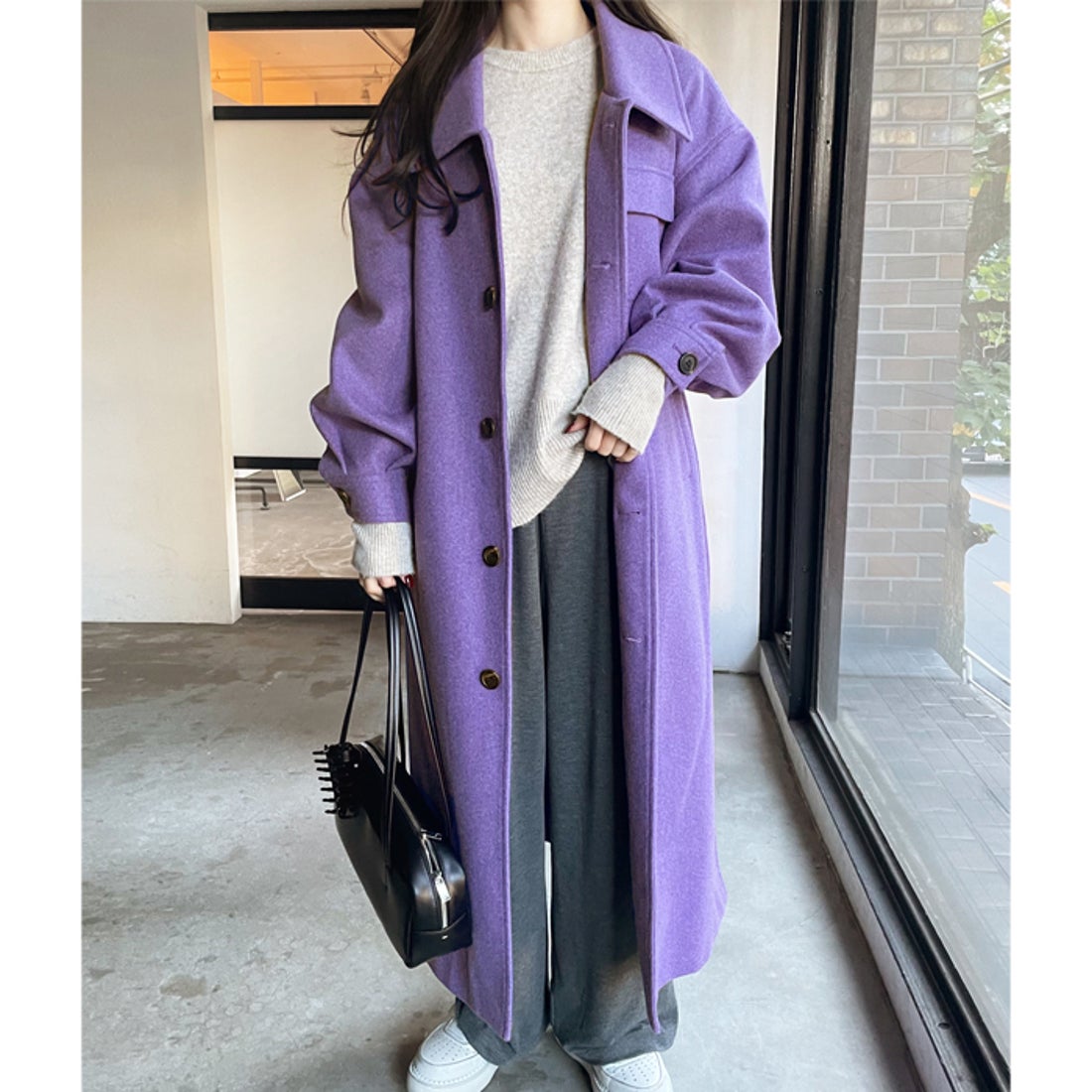 ジーラ GeeRA ポケットデザインステンカラーコート （杢パープル