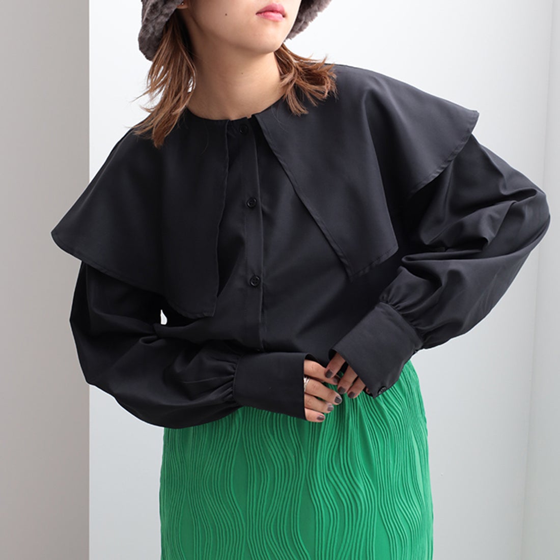 ジーラ GeeRA ビッグカラーブラウス （ブラック） - ファッション通販