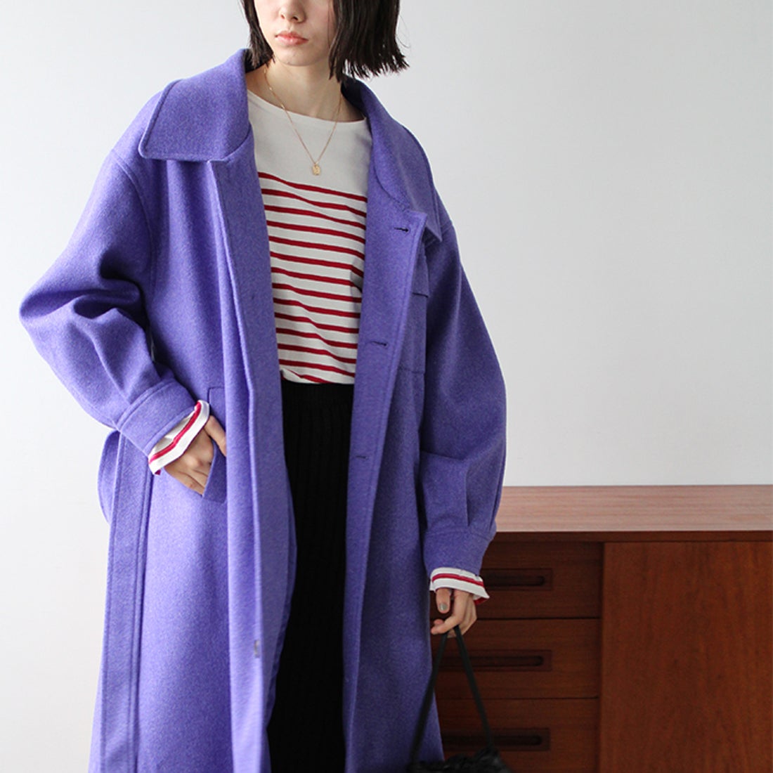 ジーラ GeeRA ポケットデザインステンカラーコート （杢パープル