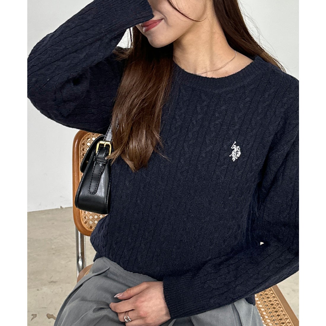 ラナン RANAN 【U.S. POLO ASSN.】ワンポイントケーブルニット