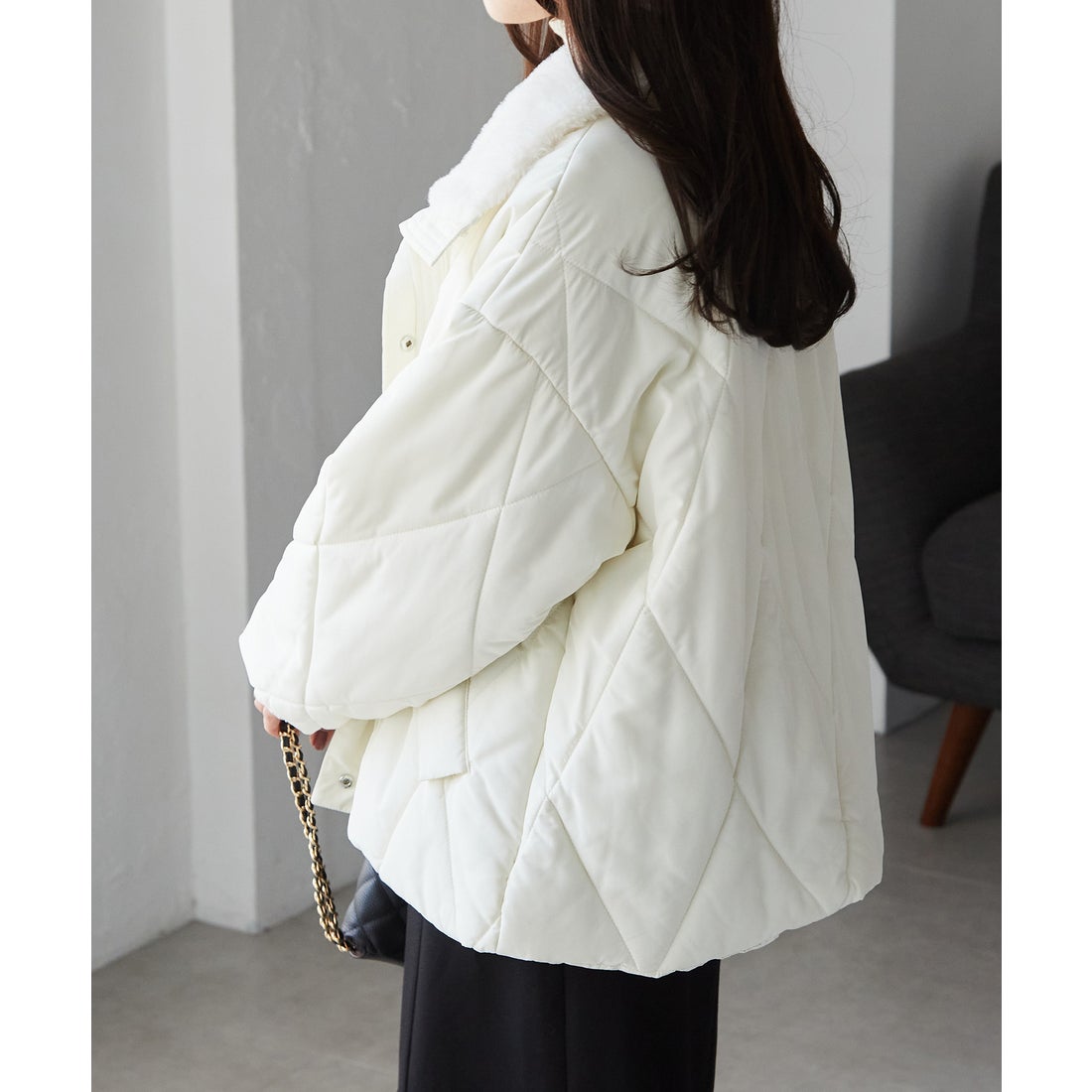 ラナン RANAN ダイヤキルトスタンドカラーブルゾン （アイボリー