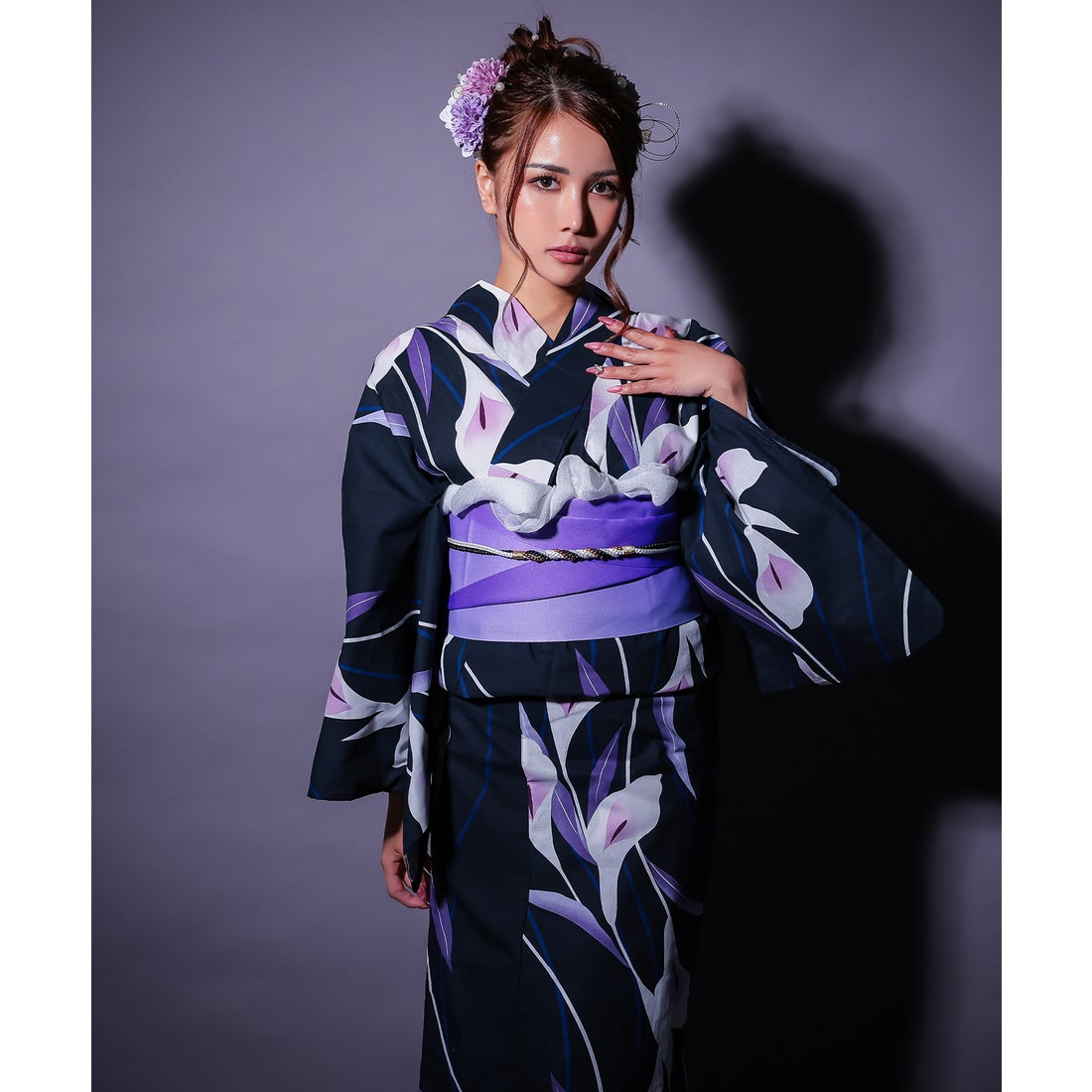 レティカ Retica 浴衣レディース濃紺 しっとり菖蒲の花 ゆかた 3点