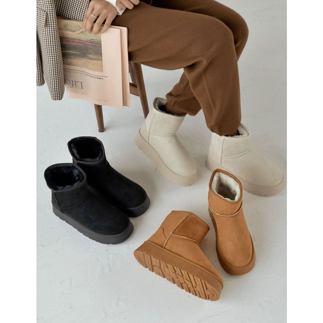 リエディ Re:EDIT [大きいサイズ有]厚底ショートムートンブーツ