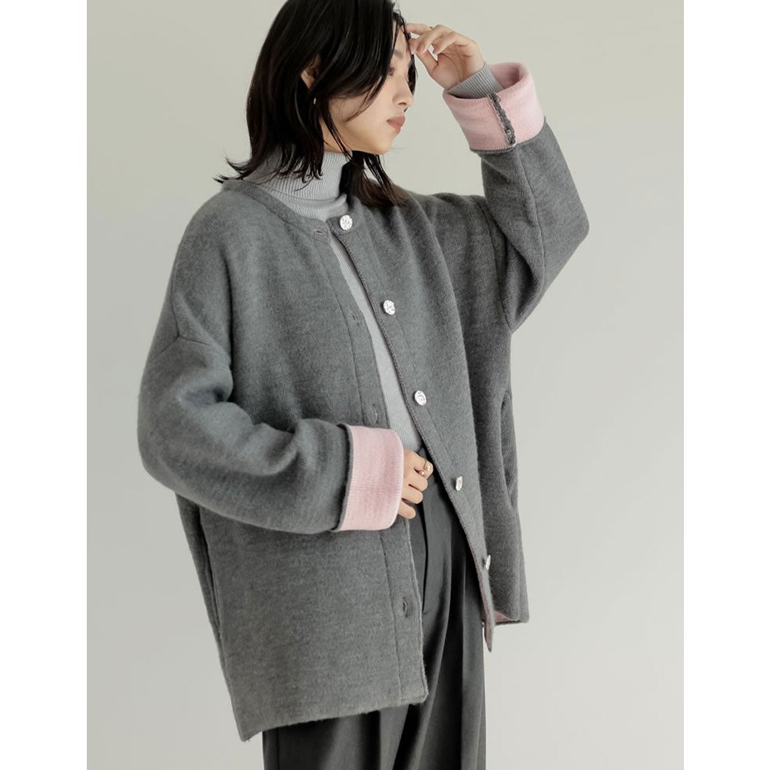 Re:EDIT バイカラー金釦起毛ニットコート -靴＆ファッション通販