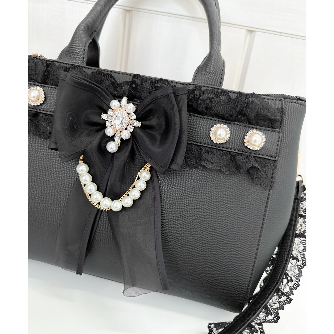 ロジータ ROJITA チュールリボン付き2wayバッグ （ブラック） -靴