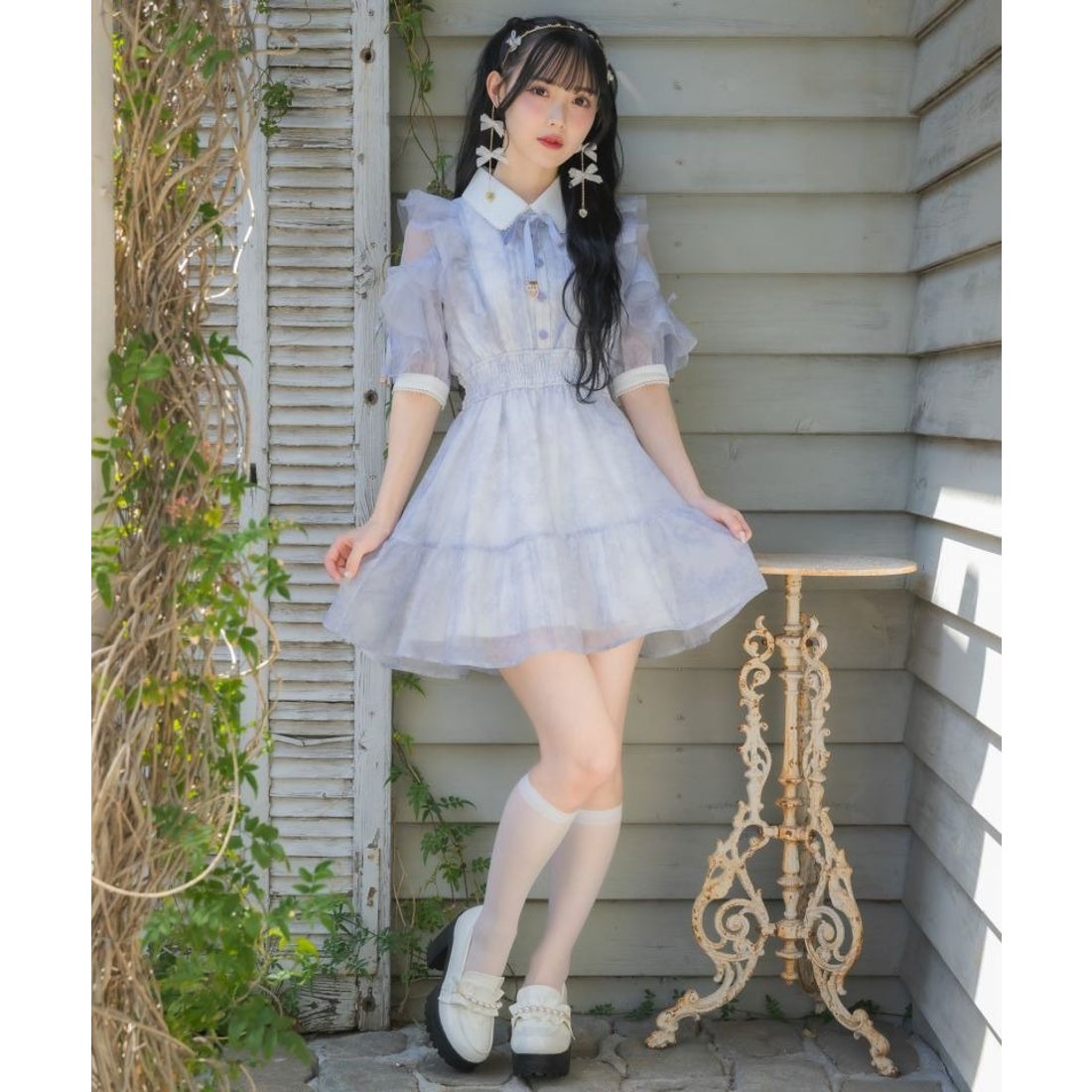 ロジータ ROJITA 花柄半袖ミニワンピース （ブルー） -ファッション